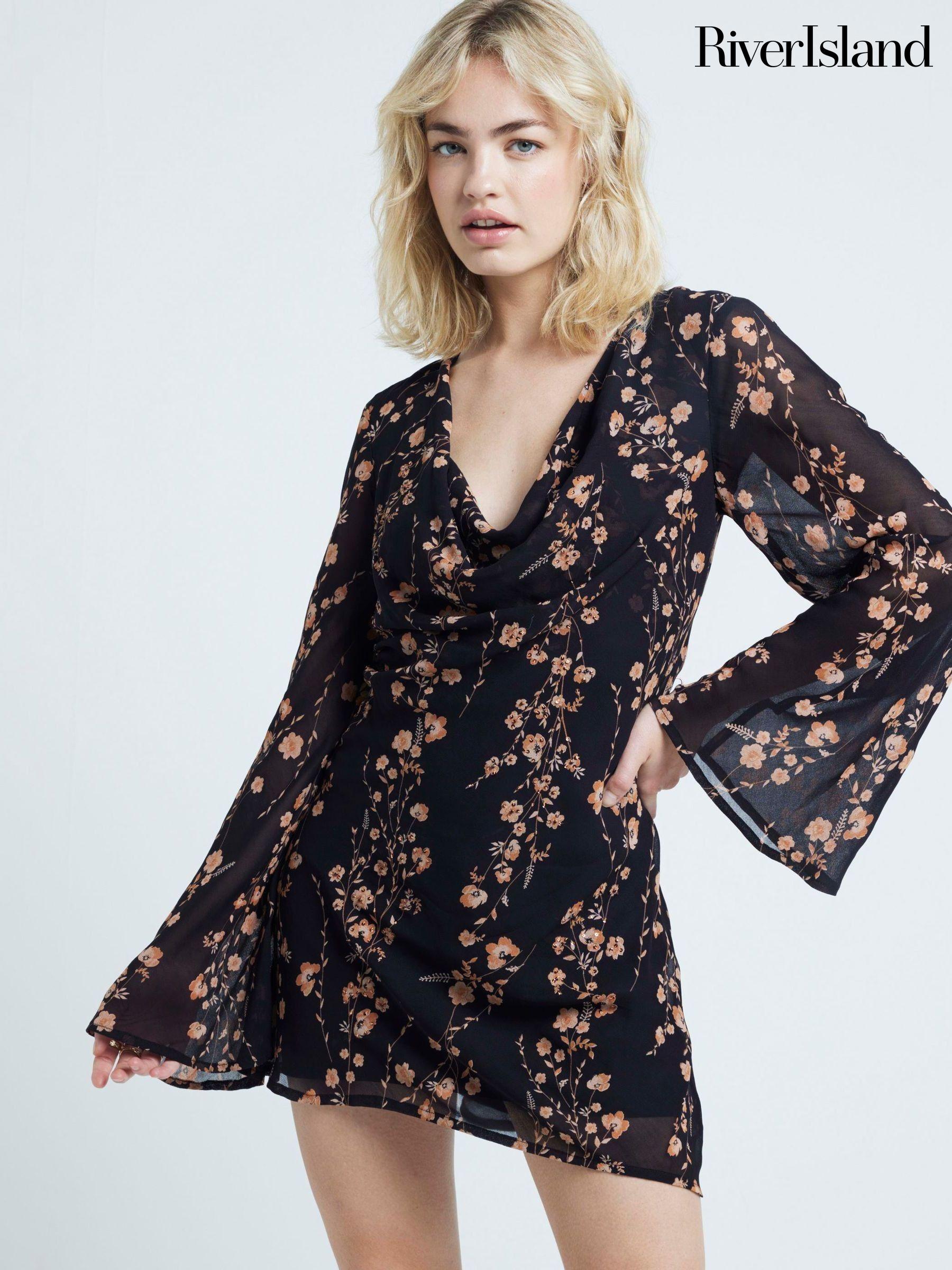 River island black print dress hot sale