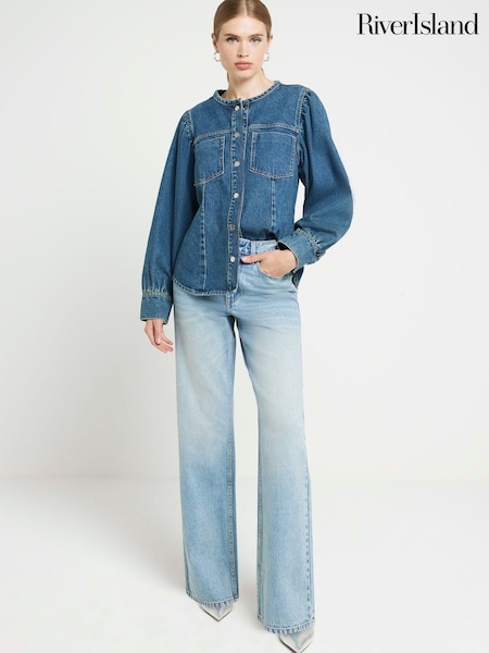 River Island Light Blue 1 High Waisted Relaxed Straight 100% Cotton Jeans (AE6075) | €61