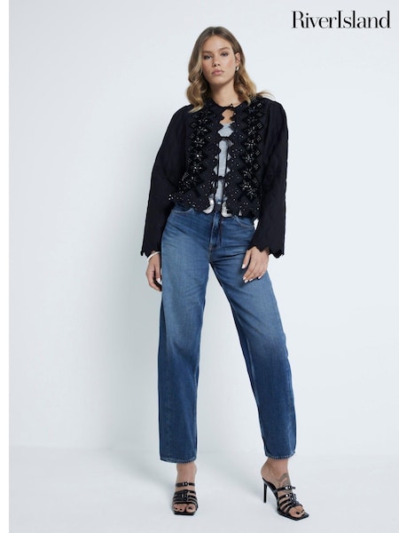 River Island 100% Cotton Sequin Quilted Tie-Front Jacket (AE6078) | ‏239 ر.س.‏