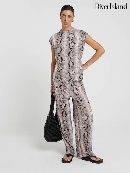 River Island Snake Print Wide Leg Trousers (AE6082) | 125 LEI