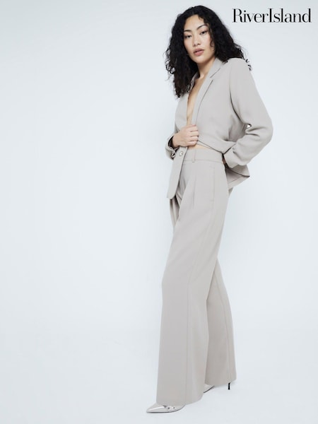 River Island Brown Wide Leg Tailored Trousers (AE6091) | AED116