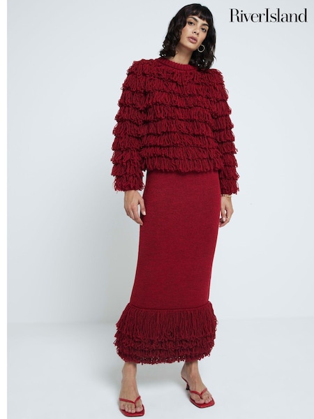 River Island Red Fringe Detail Jumper (AE6096) | AED160