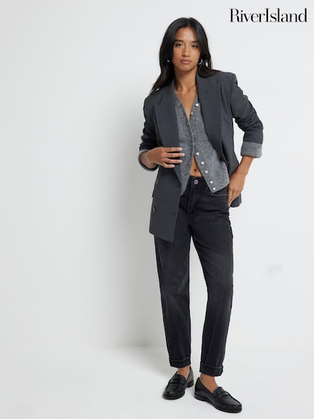 River Island Black Mom Petite High Rise Bum Sculpt 100% Cotton Jeans (AE6100) | €30