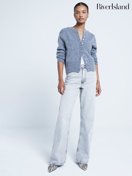 River Island Grey High Waisted Relaxed Straight 100% Cotton Jeans (AE6113) | €61