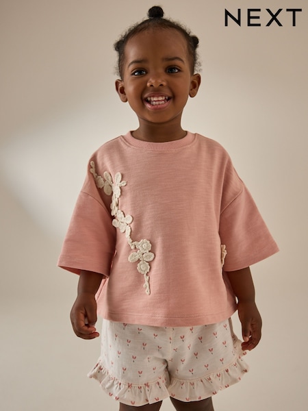 Pink Crochet Flowers 100% Cotton T-Shirt and Shorts Set (3mths-7yrs) (AE6174) | 494 UAH - 659 UAH