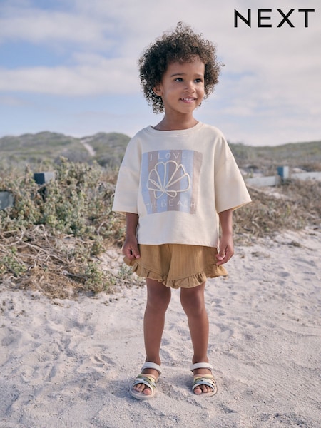 Cream Shell 100% Cotton T-Shirt and Shorts Set (3mths-7yrs) (AE6175) | CA$33 - CA$45