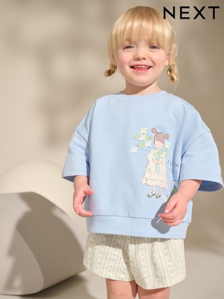 أزرق - بتصميم زهور صغيرة للبنات - Top & Shorts Set (3mths-7yrs) (AE6177) | ‏61 د.إ.‏ - ‏ 81‏ د.إ.