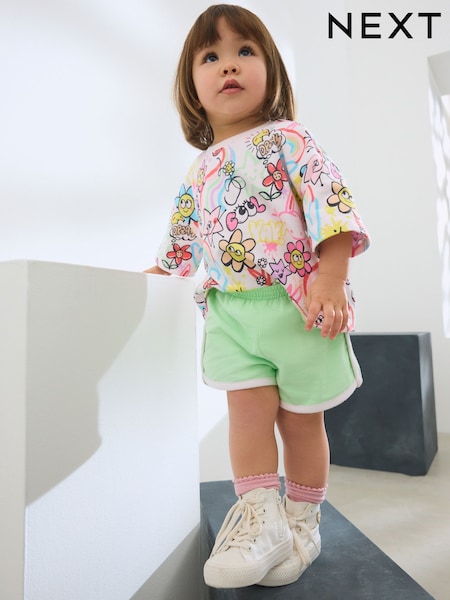 Pink Doodle Graffiti 100% Cotton Top & Shorts Set (3mths-7yrs) (AE6180) | €17 - €22