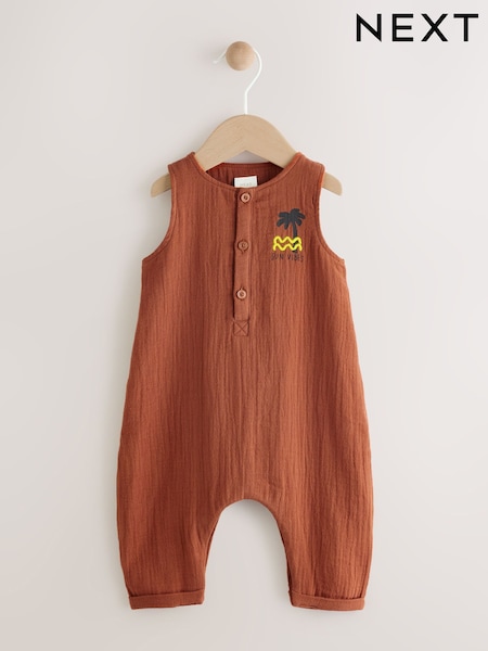 Rust Brown Baby Woven Romper (0mths-2yrs) (AE6185) | €20 - €23