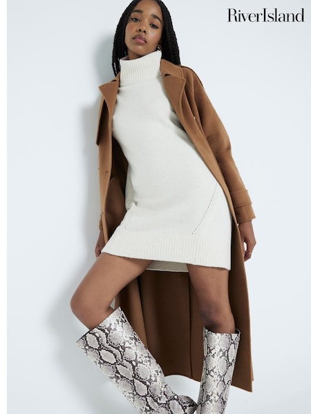 River Island Cream High Neck Knitted Jumper Dress (AE6214) | $48