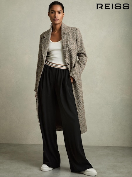 Reiss Black Abs Petite Stripe-Waistband Wide-Leg Trousers (AE6495) | €236