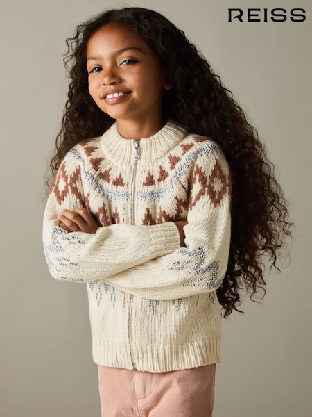 Reiss Ella Zipped Fairisle Pattern Cardigan with Wool and Cashmere (AE6503) | € 79