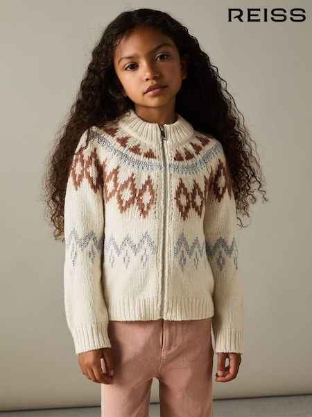 Reiss Ella Zipped Fairisle Pattern Cardigan with Wool and Cashmere (AE6511) | 80 €