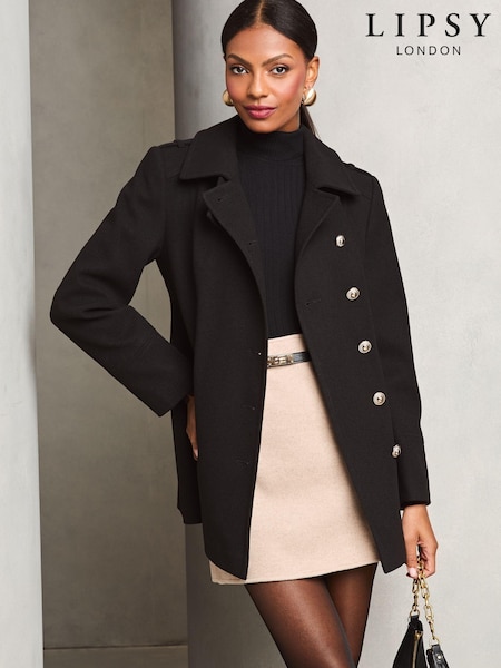 שחור - Lipsy Smart Military Button Coat (AE6607) | ‏427‏₪