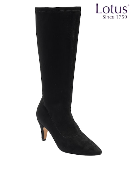 Schwarz - Lotus Heeled Stretch High Leg Boots