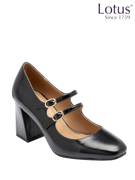 Black - Lotus Heeled Mary Jane Shoes