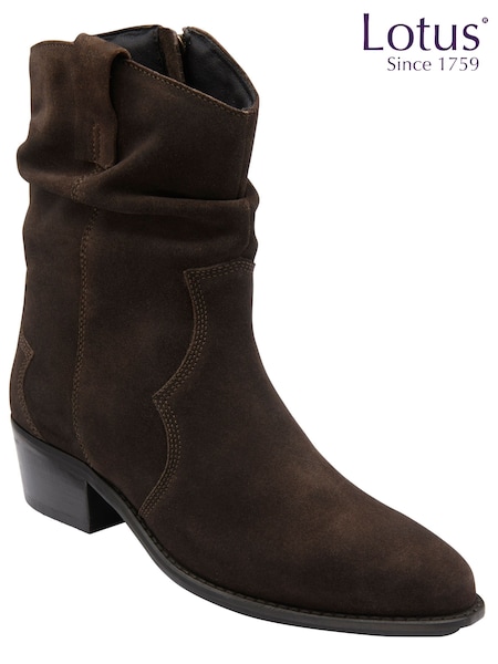 Brown - Lotus Western Inspired Suede Cowboy Boots