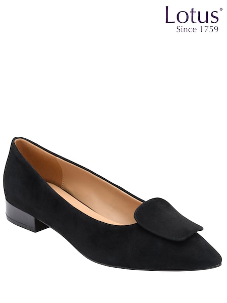 Black - Lotus Low Heeled Suede Shoes