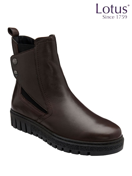 Brown - Lotus Leather Zip-up Ankle Boots