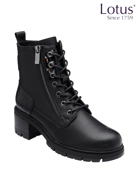 Musta - Lotus Block Heel Zip-up Ankle Boots