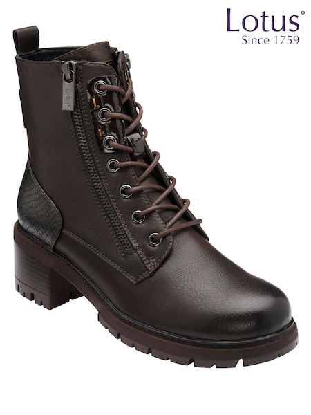 Brown - Lotus Block Heel Zip-up Ankle Boots