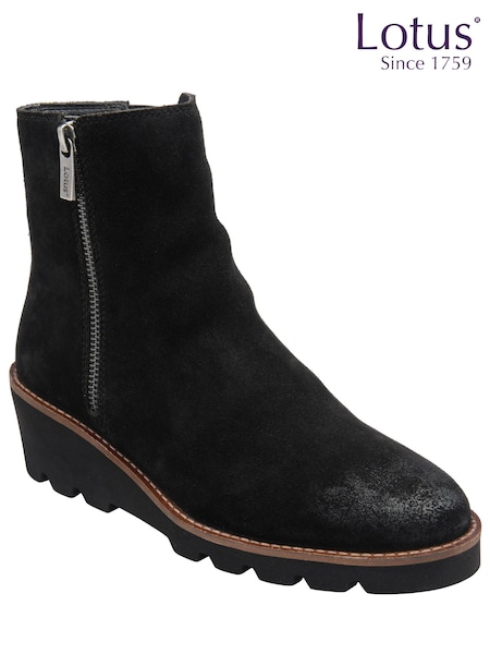 Black - Lotus Leather Wedge Ankle Boots