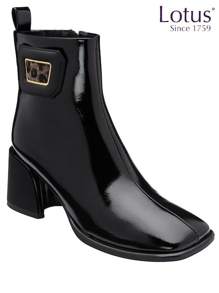 Czarny - Lotus Block Heel Ankle Boots