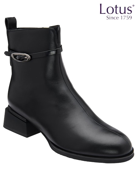 Black - Lotus Block Heel Ankle Boots