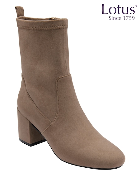 Natural - Lotus Stretch Ankle Boots With Inside Zip
