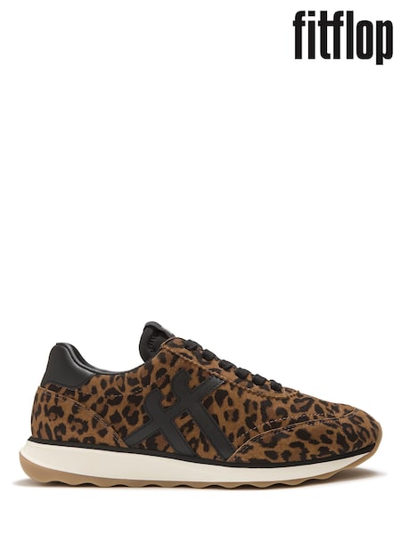 Brown - Fitflop Retro-q Ff Suede Leopard Trainers
