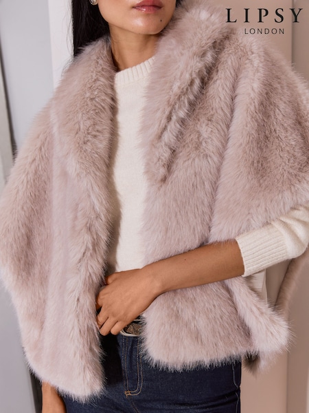 Cream - Lipsy Faux Fur Cape Poncho