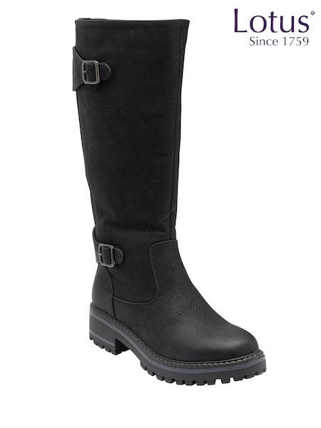 Black - Lotus Wide Fit Knee High Boots