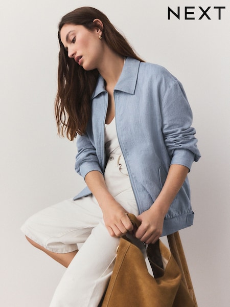 أزرق - Linen Rich Zip Through Bomber Jacket (AF2298) | ‏242 ر.ق.