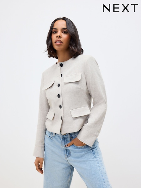 Neutral Cotton Linen Blend Trophy Jacket (AF2299) | €83