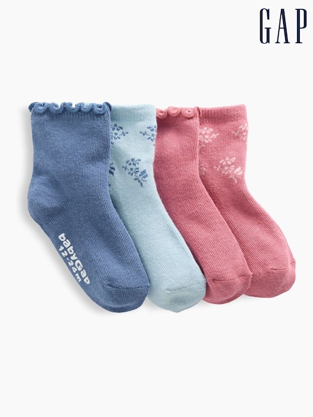 Niebieski - Gap Floral Ruffle Crew Socks 4-pack