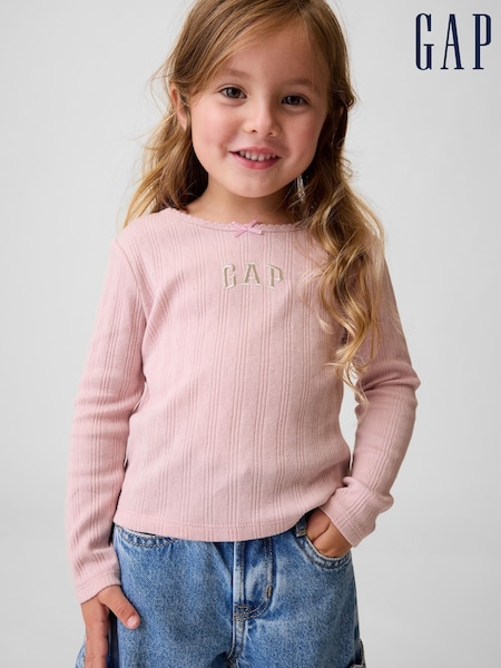 Pink - Gap Arch Logo Pointelle Long Sleeve T-shirt (6mths-5yrs)