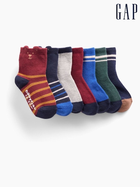 Navy/Burgundy - Gap Bear Stripe Crew Socks 7-pack