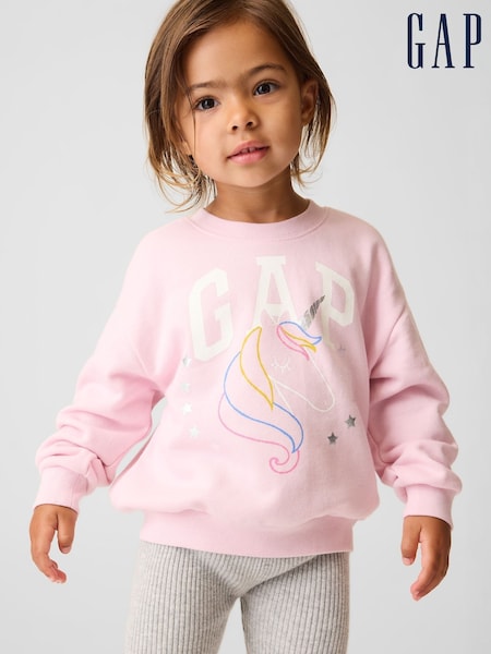 Różowy z jednorożcem - Gap French Terry Logo Sweatshirt (6mths-5yrs)
