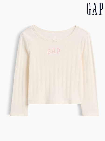 Cream - Gap Arch Logo Pointelle Long Sleeve T-shirt (6mths-5yrs)