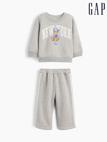 Grey - Gap Vintage Soft Brannan Bear Logo Sweatshirt Set (0-24mths)