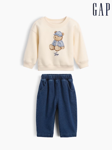 Cream/Blue - Gap Vintagesoft Brannan Bear Sweat Set (0-24mths)