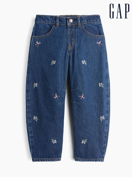 Medium Wash Bow - Gap Bow Embroidered Barrel Horseshoe Jeans (6mths-5yrs)