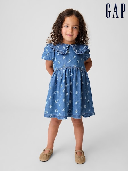 Blauw - Gap Baby And Toddler Denim Collared Floral Dress (6mths-5yrs)
