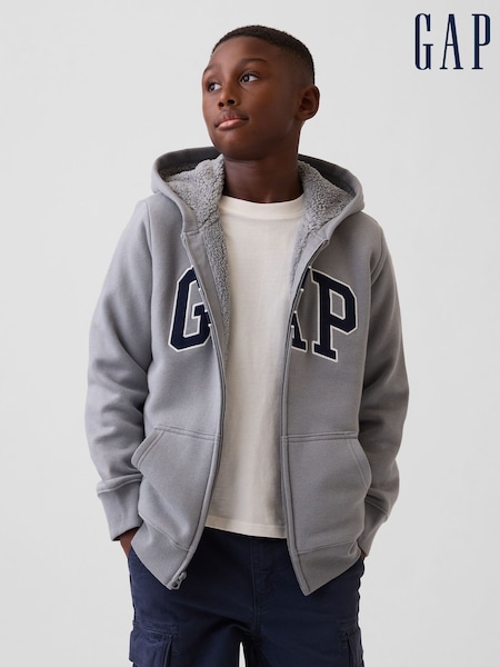 Grau - Gap Sherpa-lined Zip-up Hoodie (4-13yrs)