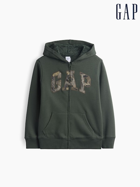 Tarnmuster, Grün - Gap Sherpa-lined Zip-up Hoodie (4-13yrs)