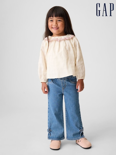 Blue Medium Wash - Gap Bow Split-hem Stride Jeans (6mths-5yrs)