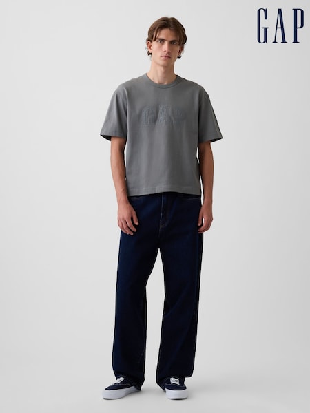 Grey - Regular Gap Heavyweight Relaxed Gap Logo Crop T-shirt