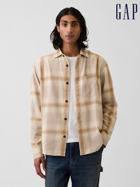 Beige/Yellow - Regular Gap Sunwashed Twill Relaxed Check Shirt