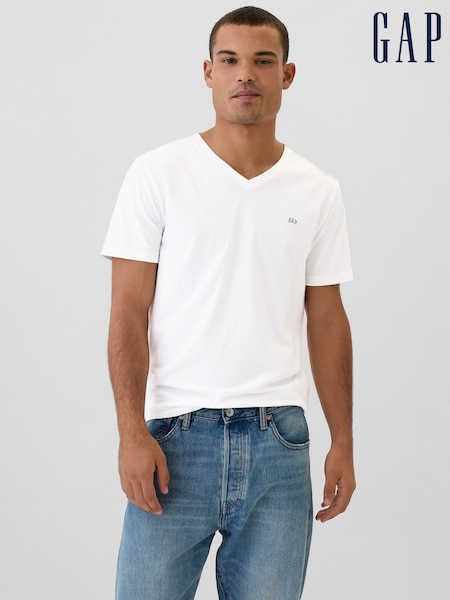 White - Regular Gap Everydaysoft Mini-logo V-neck T-shirt