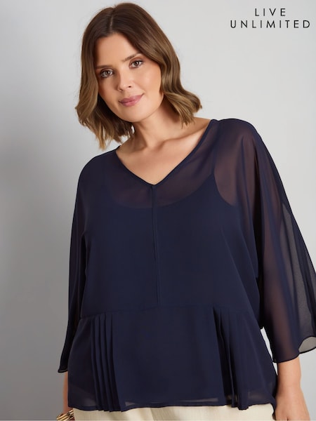 Czarny - Live Unlimited Peplum V-neck Overlay Blouse
